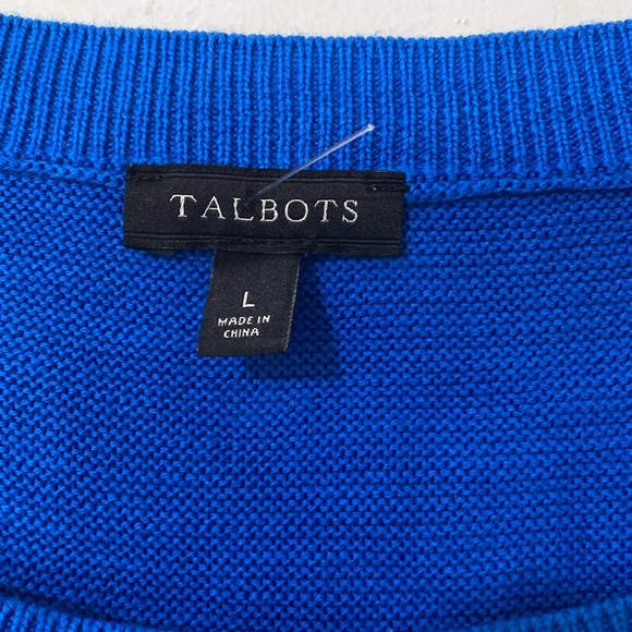 Talbots Biscayne Cobalt Blue Tie Dye 100% Cotton 3/4 Sleeve PulloverSweater Y-17 - Picture 4 of 6